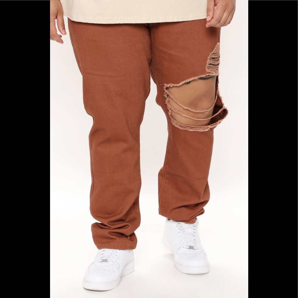 NEW Fashion Nova 5 pocket Brown Extreme Open Knee Rip Straight Jeans size 40